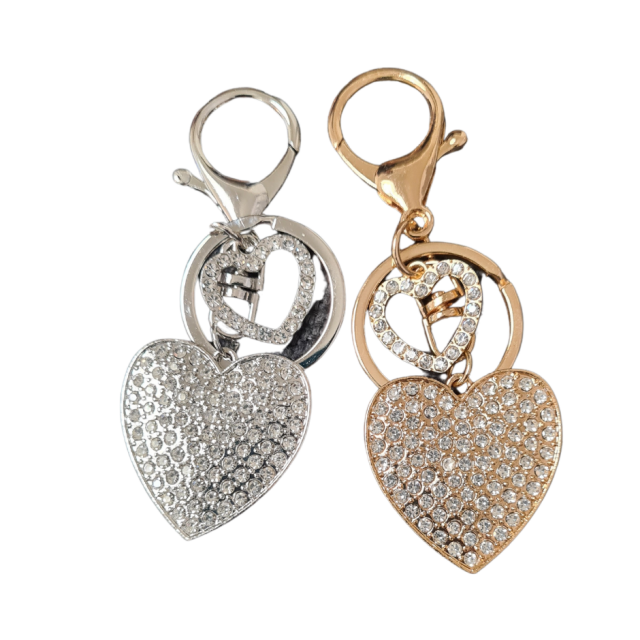 Obesek za ključe, 2 srca, srebrn ali zlat