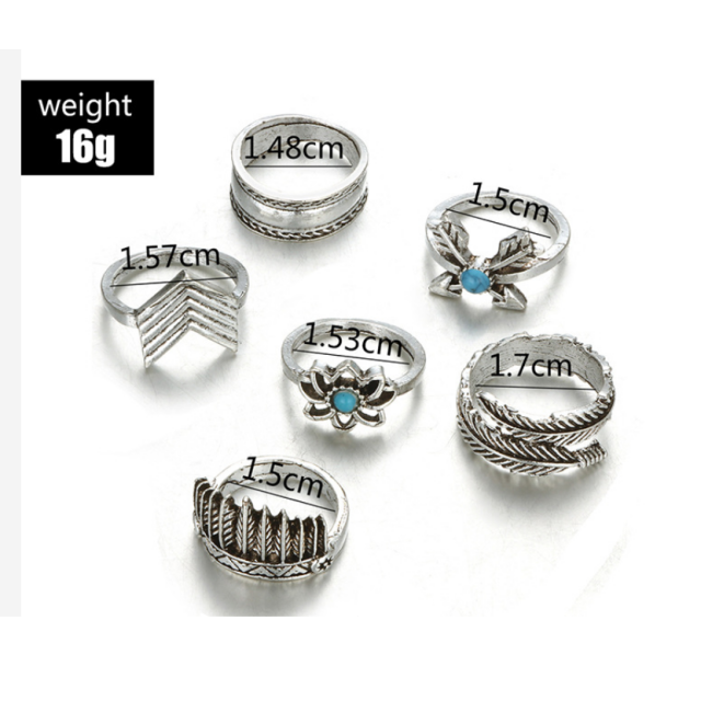Komplet prstanov indijanec v srebrni barvi 4010