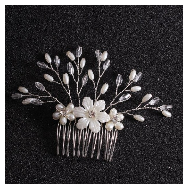 Manjša poročna lasnica s tremi rožicami, srebrna