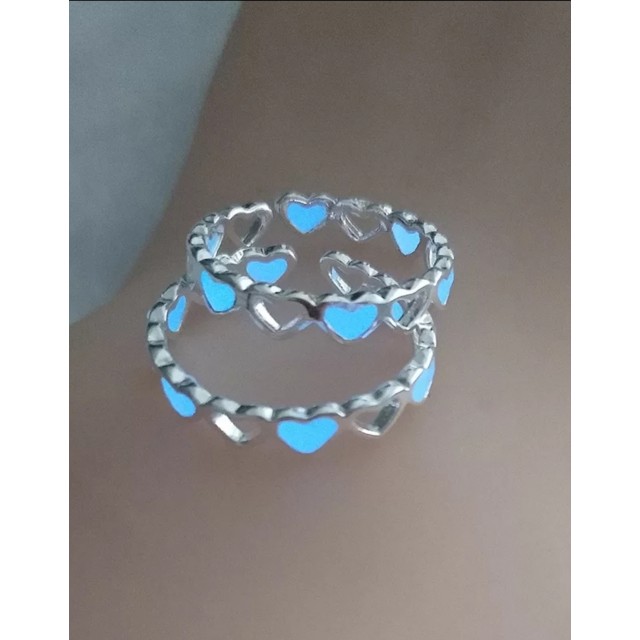 Komplet 2 nastavljivih prstanov srčki, svetita v temi modro 