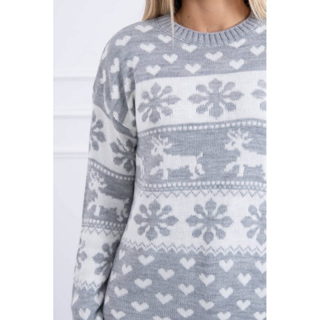 Božični pulover UNI sive barve srčki