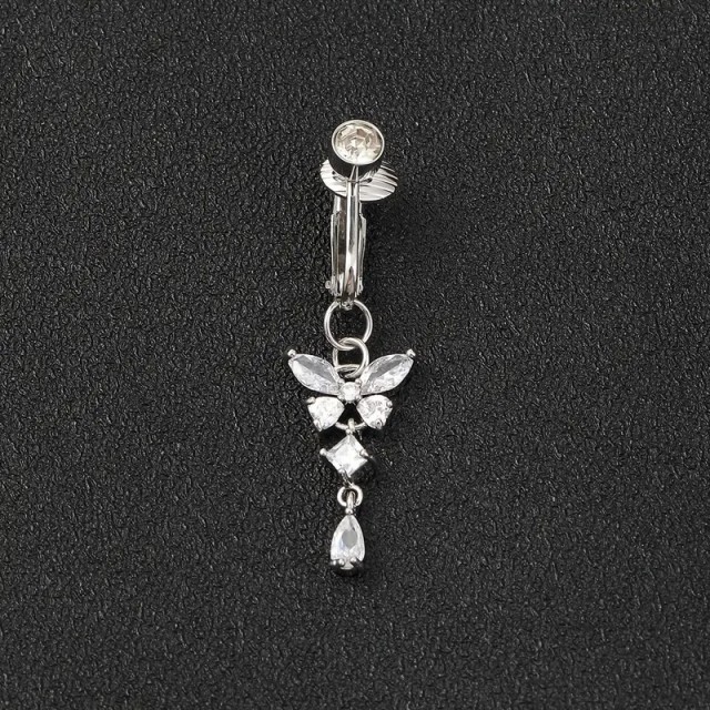 Fake piercing za popek v srebrni barvi, metuljček