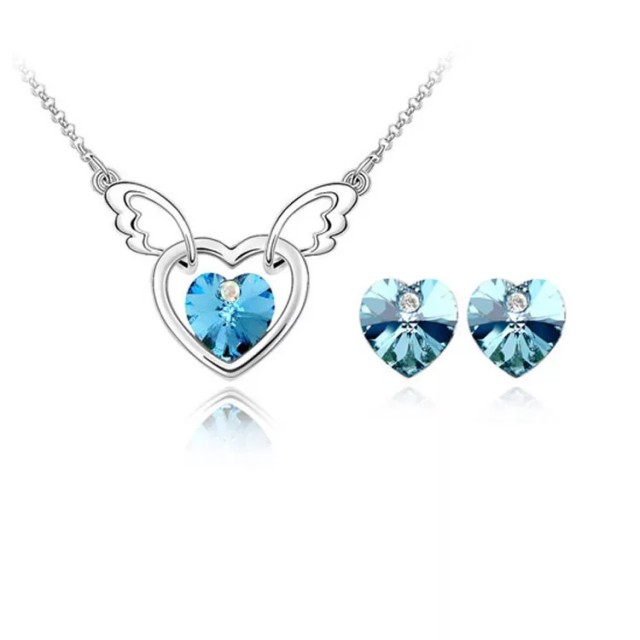 Komplet uhani z verižico Heart, turkizno modra