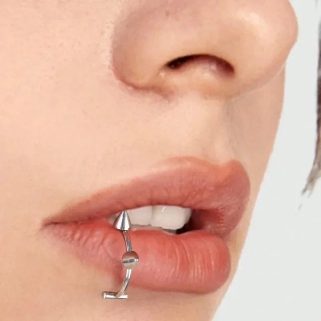 Fake piercing za ustnico ali nos punk srebrni 