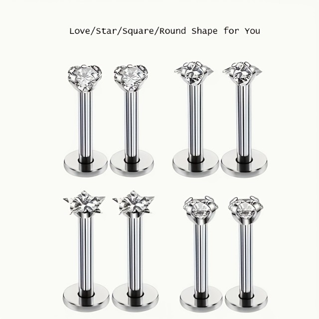 Komplet 4 nerjavečih jeklenih uhanov za ustnice ali nos 