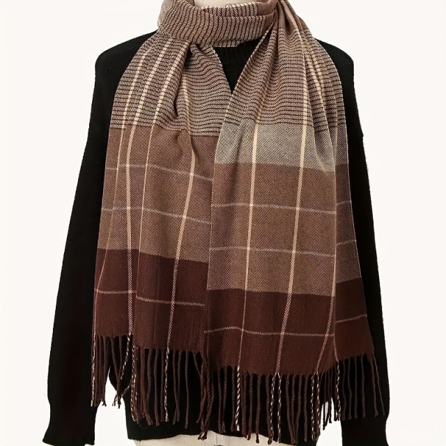 Moški eleganten geometrijski šal s karirastim vzorcem rjav