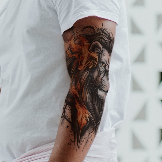 Vodoodporna začasna tetovaža z ognjeno levinjo