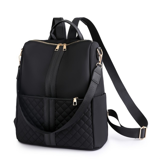 Šik ženski usnjen nahrbtnik v črni barvi