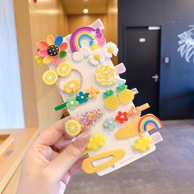 14-delni set ljubkih risanih sadnih in mavričnih lasnih sponk