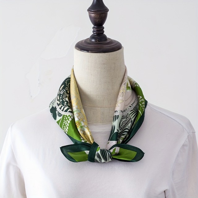 Elegantna ženska kvadratna ruta z zelenim cvetličnim vzorcem