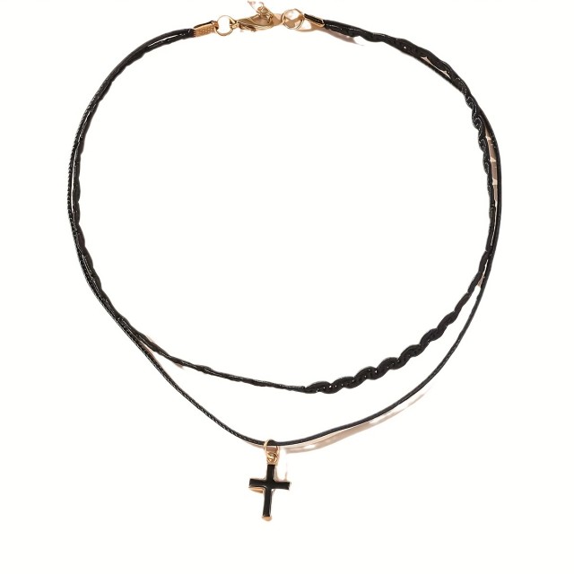 Črna ogrlica choker z obeskom križa