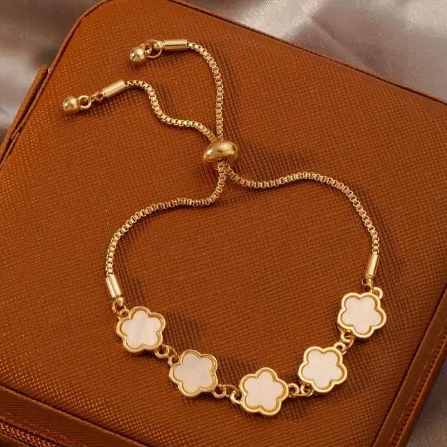 Elegantna zlata zapestnica s črnimi cvetovi – nastavljiva dolžina 2 barvi