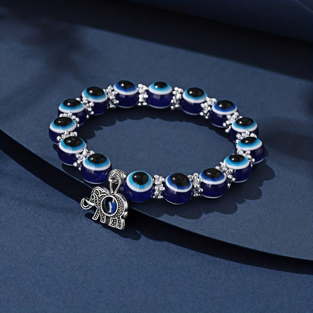 Zapestnica z obeskom slončka in Evil Eye perlami