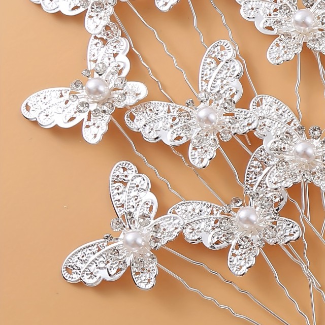 10 srebrnih sponk za lase z metuljem