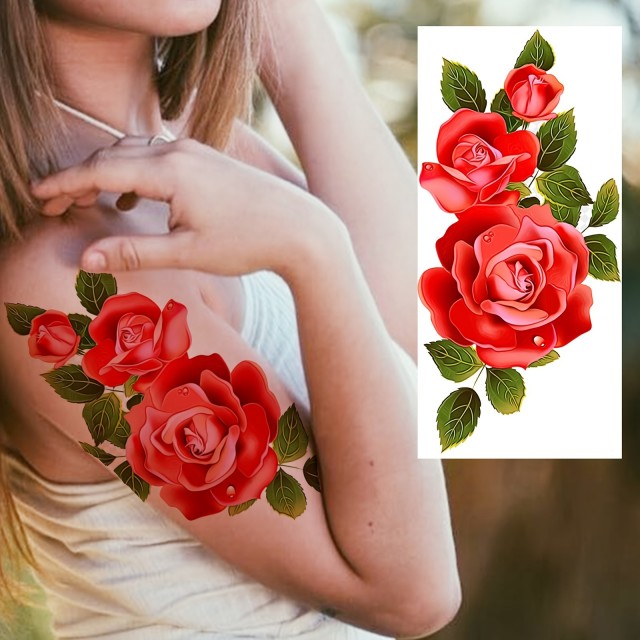 Začasna tetovaža vodoodporna z rdečimi vrtnicami