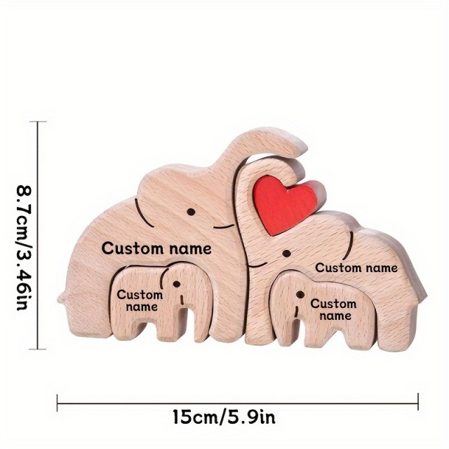 Personalizirana lesena SLONJA sestavljanka VAŠA DRUŽINA