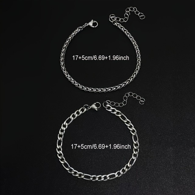 Dvodelni set zapestnic za moške v srebrni barvi 