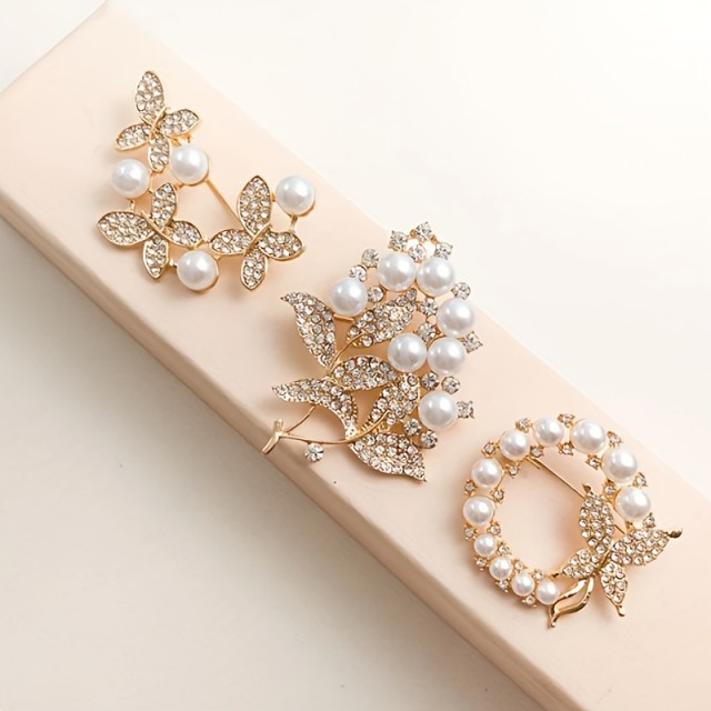 Akcijski komplet 3 elegantnih brošk z okrasnimi kamni