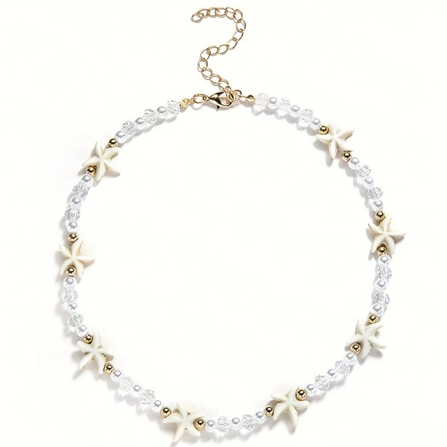 Poletna ogrlica z morsko zvezdo in imitacijskim biserom 2 barvi