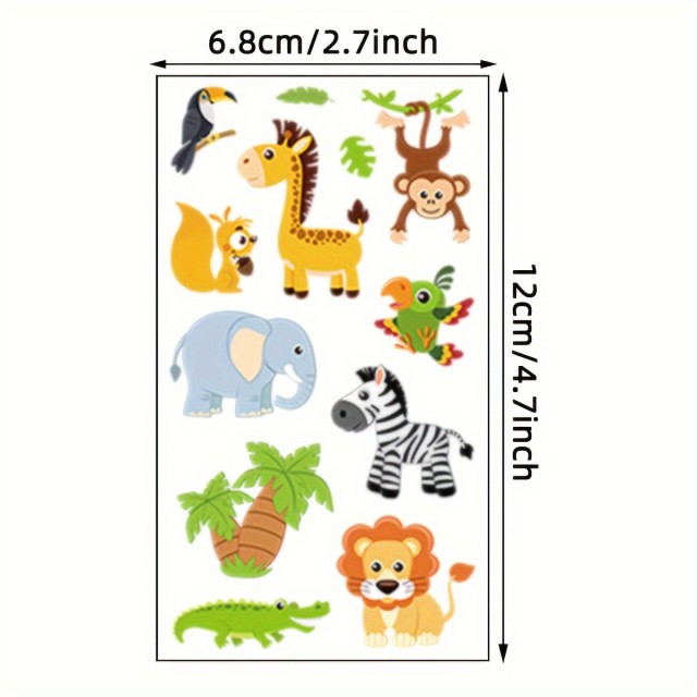 Komplet 10 vodoodpornih nalepk z risanimi živalmi 