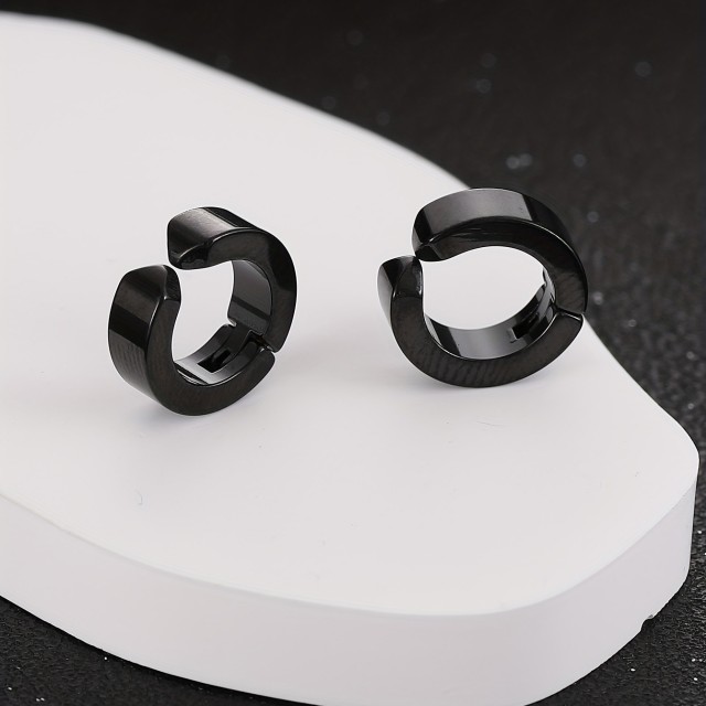 Moški okrogli uhani v črni ali srebrni barvi brez prebadanja