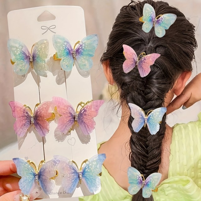 Komplet 6 pisanih sponk za lase v obliki metuljčka