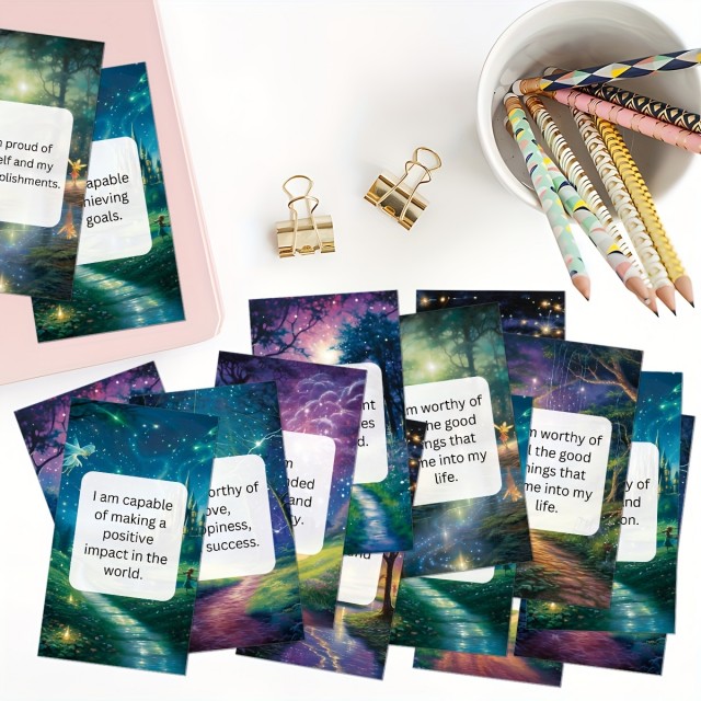 Komplet 60 motivacijskih kart - Citati z Nočnim Gozdnim Dizajnom