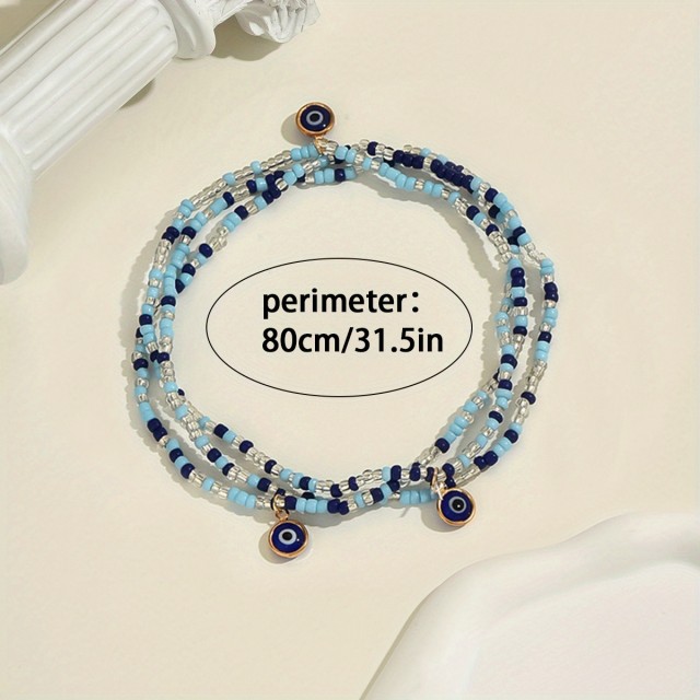 3 delna zapestnica za nogo v modri barvi Evil Eye 