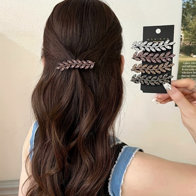 Komplet 4 sponk za lase z elegantnim dizajnom listov