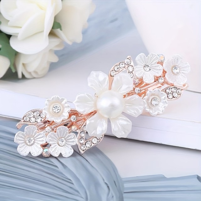 Elegantna cvetlična sponka za lase s perlami
