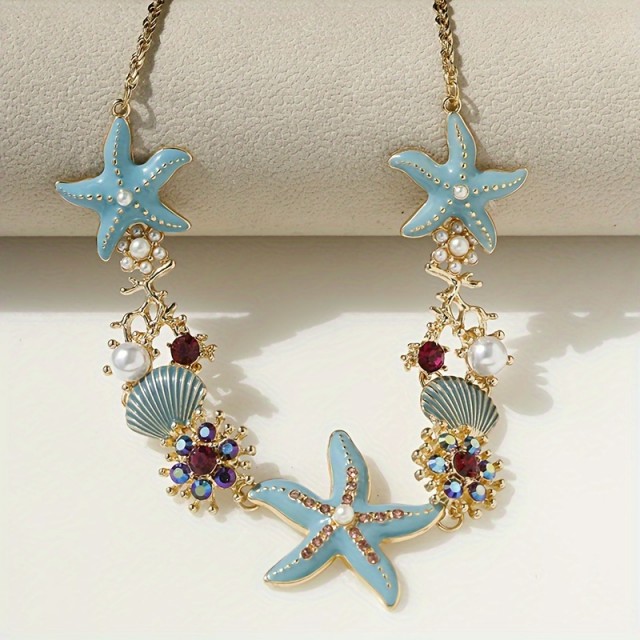 Ženska poletna ogrlica s školjkami in koralami