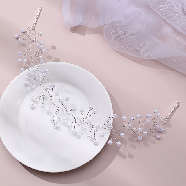 Eleganten romantičen poročni dodatek za lase s perlicami