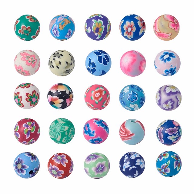 Okrogle fimo perle rožice – barvni miks – 50 kosov
