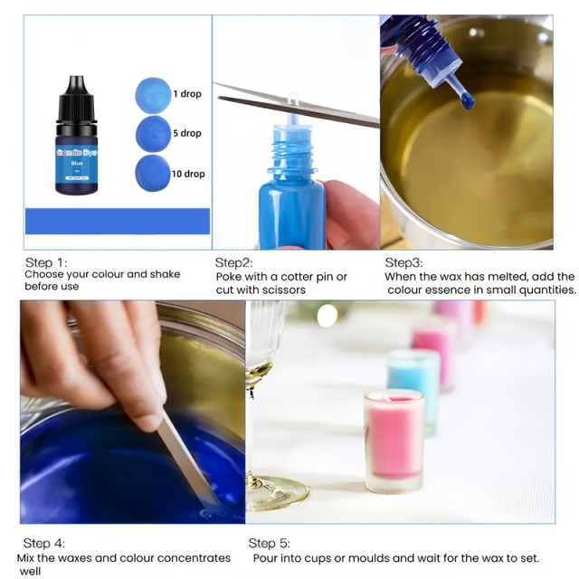 Komplet 15 stekleničk s tekočimi barvami za sveče 5ml