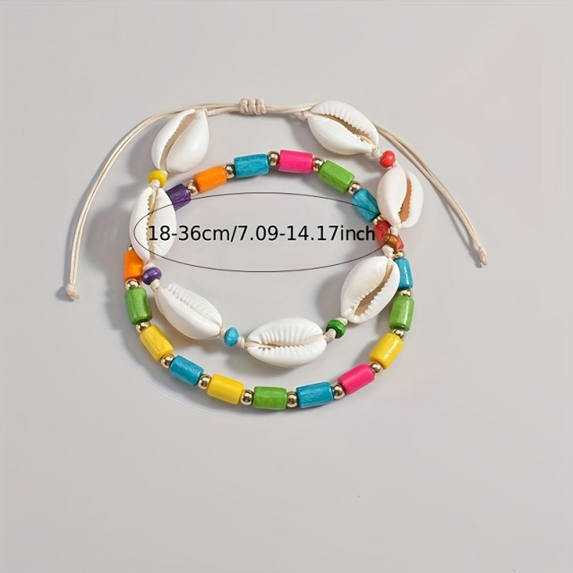 2 delni komplet zapestnic za nogo s pisanimi perlicami in školjkami