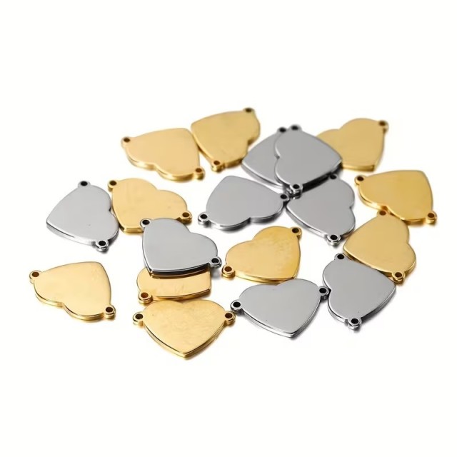 Povezovalni obeski v obliki srca iz nerjavečega jekla – komplet 10 kosov