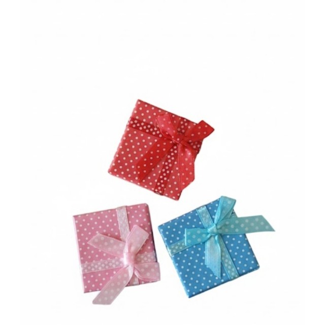 Prkupna darilna škatlica s pentljico in pikicami 3 barve za uhane