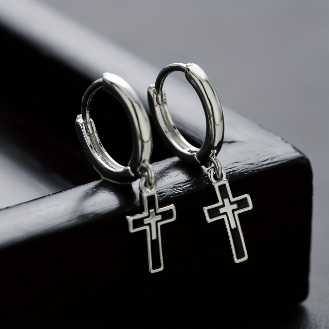 Moški viseči uhani nerjaveče jeklo križ