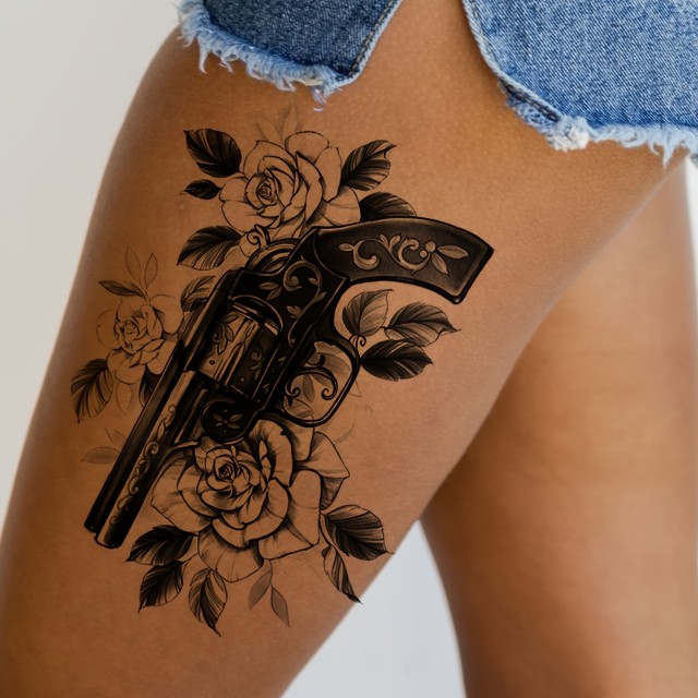 Vodoodporna začasna tetovaža nalepka - Dizajn vrtnice in pištole