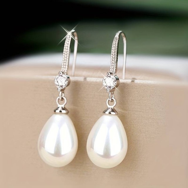 Uhani elegantni viseči s perlico 