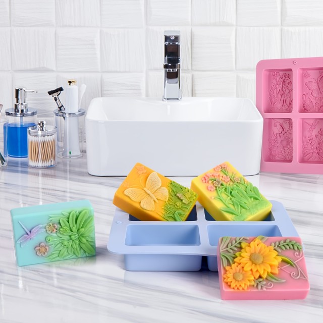 2 kosa silikonskih modelov za milo v obliki pravokotnika s 4 votlinami