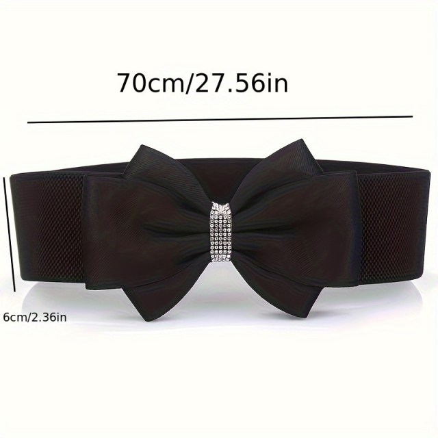 Eleganten črn širok pas s pentljo in kristalčki