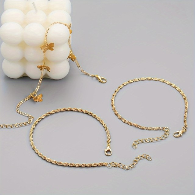 Komplet 3 zapestnic za nogo z majhnim metuljčkom