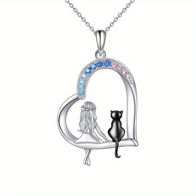 Ogrlica z obeskom deklice in mucka v srcu