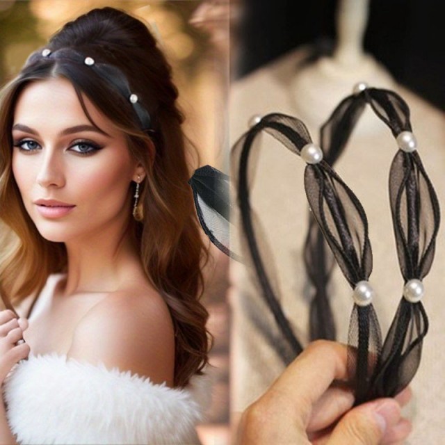 Eleganten okrasni naglavni trak z biserčki