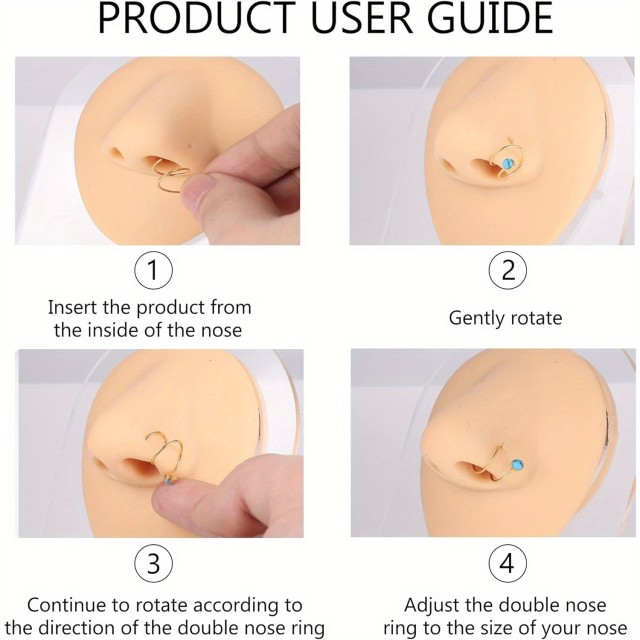 Dvojni nosni obroč iz nerjavečega jekla za eno luknjico v nosu S PERLICO