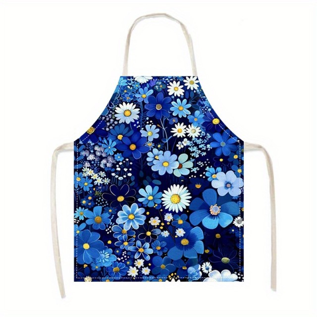 Kuhinjski predpasnik z modrim cvetličnim vzorcem