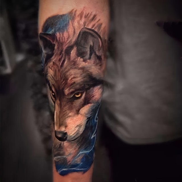 Vodoodporna moška tatu nalepka z motivom volka