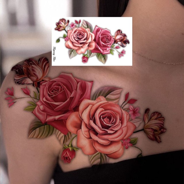 Začasna tatu nalepka z rdečo vrtnico 