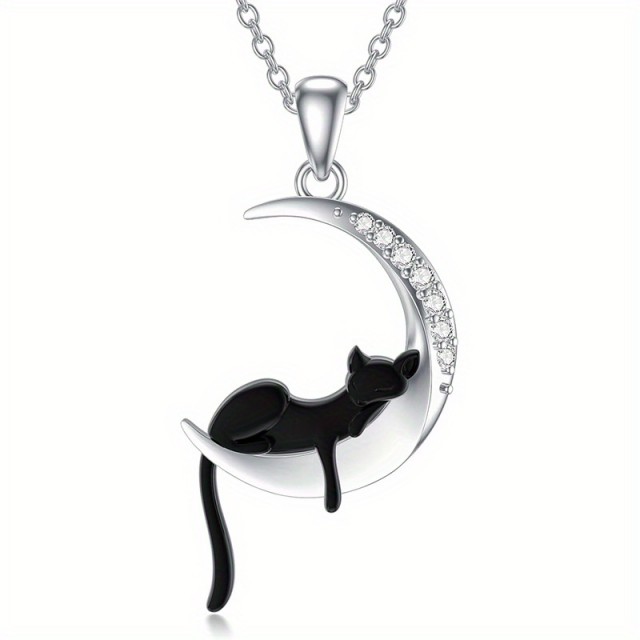 Čudovita ogrlica s črno muco na luni